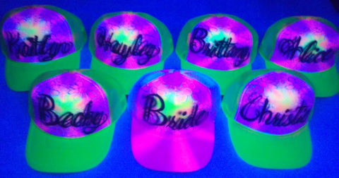 LoT of 7 BACHELORETTE BLACKLIGHT Party Hats - Perfection Airbrushing