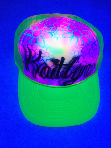 BLACK LIGHT Tie Die Flower hat - Perfection Airbrushing