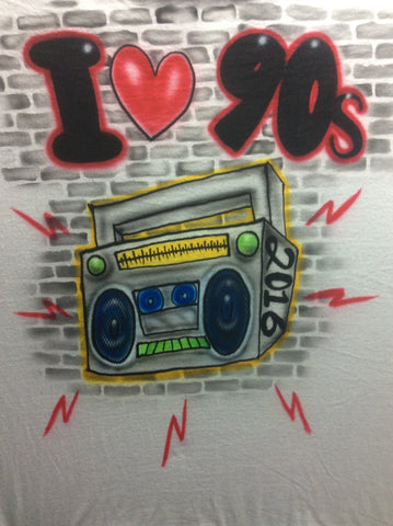 I Heart 90's BOOMBOX T-Shirt or Hoodie - Perfection Airbrushing