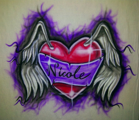 Airbrushed Winged Heart Design on TShirt or Hoodie Youth or Adult - Perfection Airbrushing