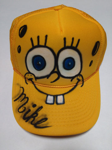 Airbrushed Spongebob Squarepants Trucker Hat Snapback YOUth and Teen/Adult sizes - Perfection Airbrushing