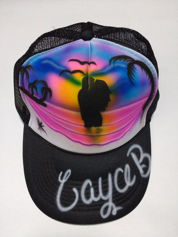 Couples Beach Scene Design Hat - Perfection Airbrushing