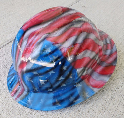 Old American and Texas Flag Full Brim Style Hard Hat - Perfection Airbrushing