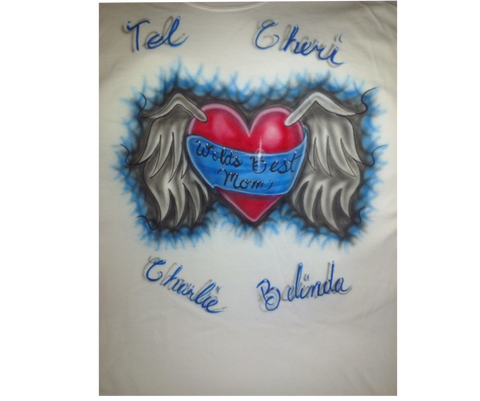 Airbrushed Winged Heart World's Best Mom Design TShirt or Hoodie - Perfection Airbrushing