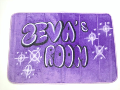 Airbrushed Name Design on Microfiber Memory Foam Mat - Perfection Airbrushing