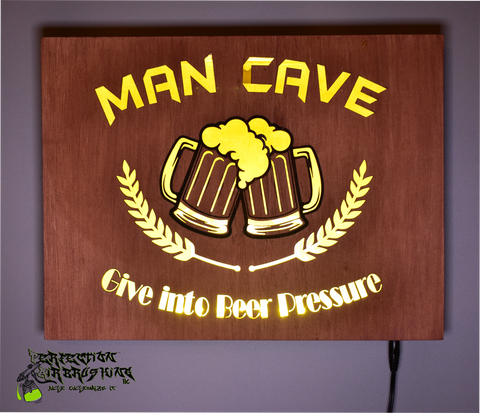 Man Cave Give into Beer Pressure wood handcrafted light - Perfection Airbrushing