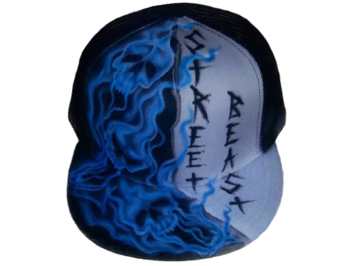 Airbrushed Smoking Skulls "STREET BEAST" Hat - Perfection Airbrushing