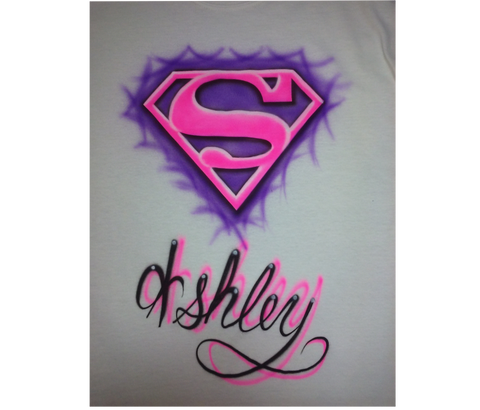 Airbrushed Superman Name Design on T Shirt or Hoodie Youth or Adult - Perfection Airbrushing