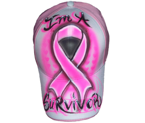 Airbrushed PINK Ribbon "Im A Survivor" Breast Cancer Awareness hat - Perfection Airbrushing